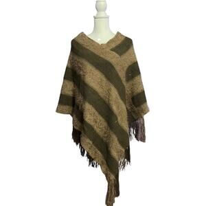 Jon & Anna Brown Striped Poncho Shawl O/S